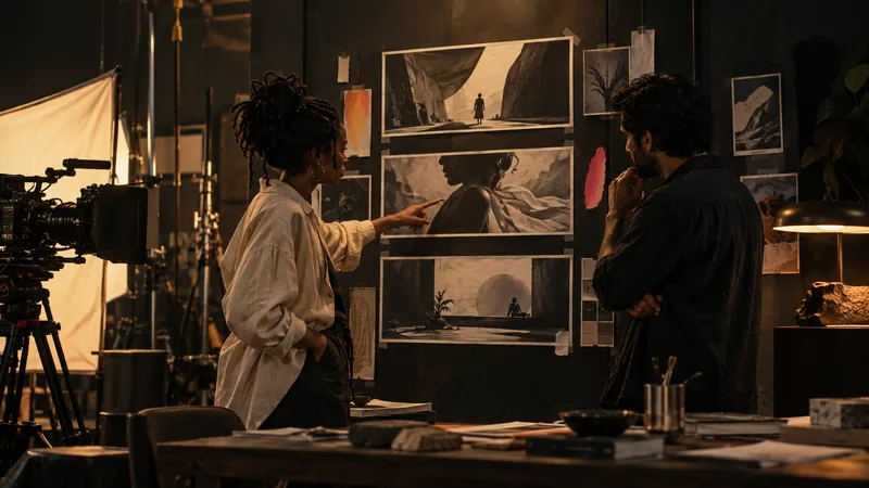 Concept image of a studio team reviewing a campaign storyboard.